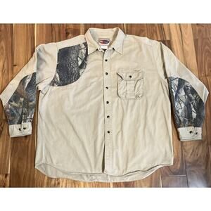 Wrangler Pro Gear Shooting Shirt Men 2XL 18" Khaki Shoulder Pad Camo Mossy Oak